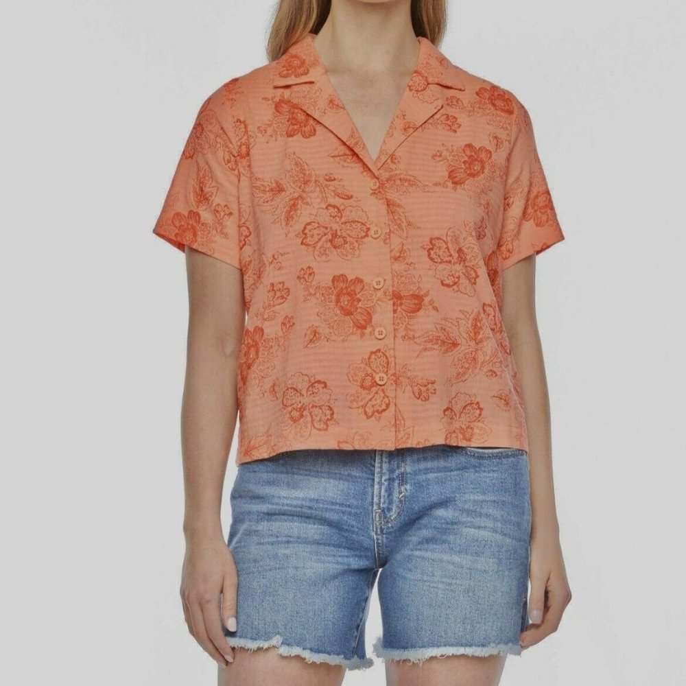 a.n.a Womens Short-Sleeve Boxy Fit Button-Up Beane Floral Shirt,Size 0X